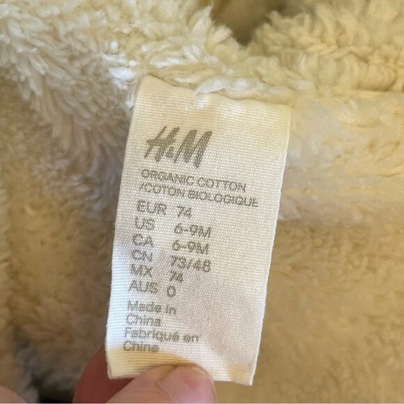 H&M 6-9 Months Baby footie gray white clouds bear hoodie fleece cute zipper - Picture 5 of 8